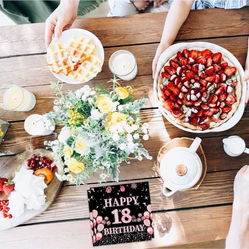 40Pcs Happy 18th Birthday Paper Napkins 18 Year Old Party Tableware Set Black Rose Gold Party Dinnerware for Girls or boys Birthday Decorations 6.5x6.5 Inches