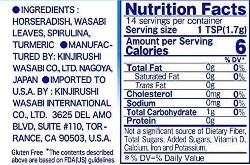 Kinjirushi Japanese Wasabi Powder made with Horseradish Powder and Wasabi- 0.88 oz (25g)/Wasabia Japonica/Gluten Free/Vegan/Spicy/Shelf Stable - Great for Sushi, Sashimi, Mayonnaise, Sauces, Homemade Dressings and Ranch Dressing.