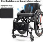 Lightweight Adult Wheelchair Folding Sports Aluminium Comfortable Cushion backrest,Adjustable Footrest and Seat Height for Youth, Adults, Elderly(Seat Width 42cm,A)