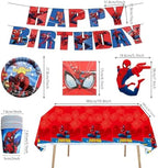 68PCS Spidey Birthday Decorations: 20 Plates, 20 Napkins, 20 Cups, 1 "Happy Birthday" Banner, 6 Hanging Swirls, 1 Tablecover