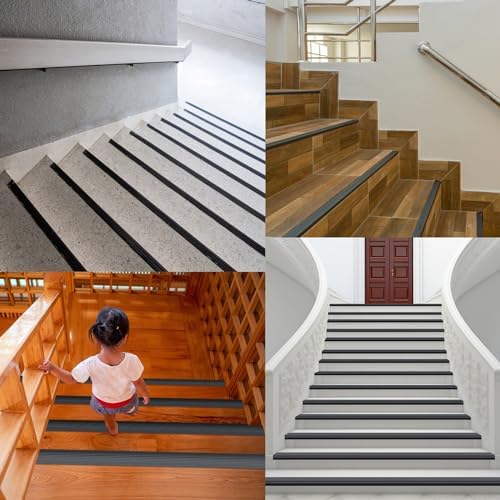 Stair Anti Slip Nosing, Self-Adhesive Vinyl Edging Strip, Flexible PVC Rubber Treads Edge Trim for Outdoor & Indoor Uses (32.8ft, Black)
