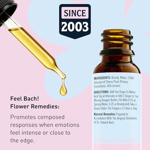 Feel Bach! Cherry Plum Natural Homeopathic Remedy - 20ml (0.7 fl oz) Dropper Flower Essence for Calming Clarity, Peaceful Insight, Gentle Understanding Vegan, Gluten & Sugar-Free, Non-Habit Forming