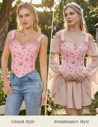 Scarlet Darkness Floral Corset Tops for Women Renaissance Corset Boned Lace Up Bustier Tops