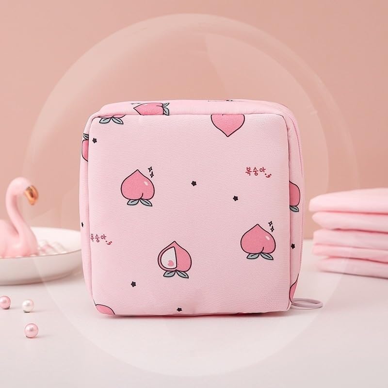 1pc Creative Minimalist Sanitary Napkin Storage Bag, Cartoon Random Print/Toilet Paper Organizer, Multi-Functional Travel Small Pouch (Pink)