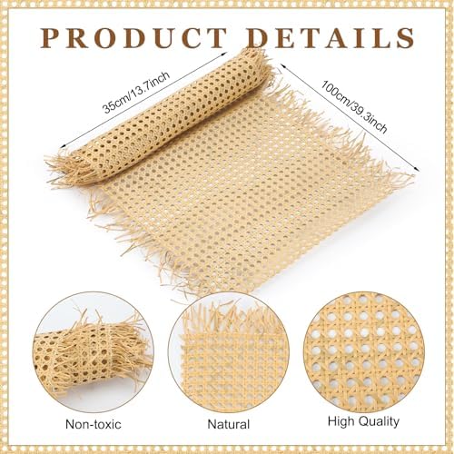 Leriton Rattan Repair Kits with 1 PC 14 Inch x 3.3 Feet Cane Webbing Roll, 1 PC 3/16 Inch Cane Webbing Spline & Caning Chisel, 8 Wooden Wedges for Chair, Cabinet, Home Caning Furniture Repair