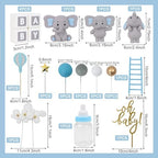44 PCS Elephant Cake Toppers - Mini 3D Elephant BABY Letters Milk Bottle Blue Gold Foam Balls Cake Toppers for Boy Girl Birthday Party Baby Shower Cake Decorations
