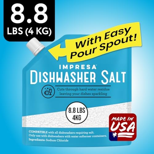 Dishwasher Water Softener Salt 8.8 LB – Pure, Coarse Grain Salt for Bosch, Miele, Whirlpool, Thermador & More – Eliminates Limescale, Spots & Residue – Vegan, Made in USA
