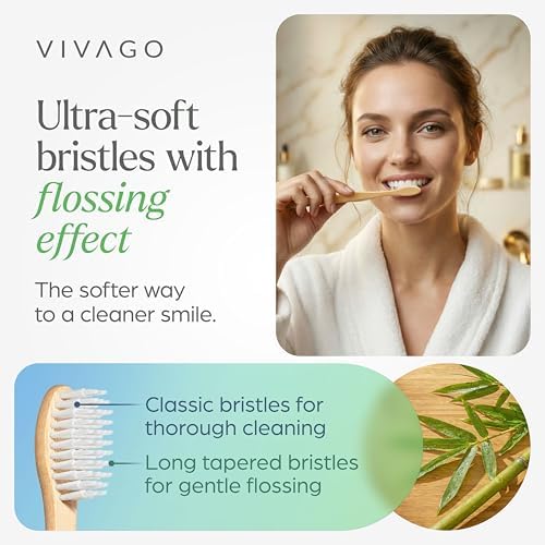 VIVAGO Bamboo Toothbrushes Extra Soft Bristles 4 Pack - Ultra Soft Toothbrushes for Adults - Eco-Friendly, Natural Wooden Toothbrush