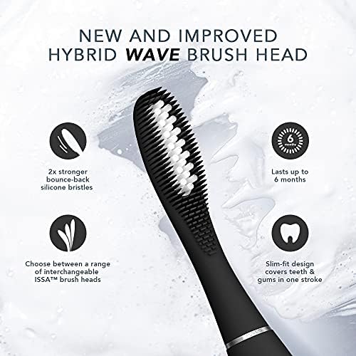 FOREO ISSA Hybrid Wave Brush Head Black, Medical-Grade Silicone & PBT Polymer Bristles, 6-Months Lasting