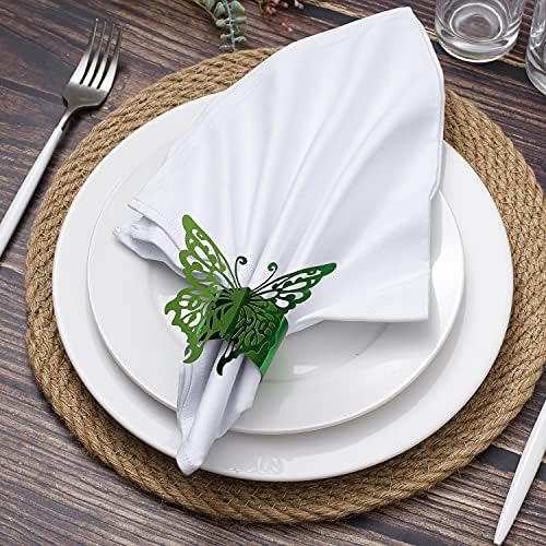 MORGIANA 3D Butterfly Napkin Ring, 50pcs Laser Disposable Paper Napkin Holders for Weddings Party Christmas Restaurant Table Decoration (Green-Butterfly)