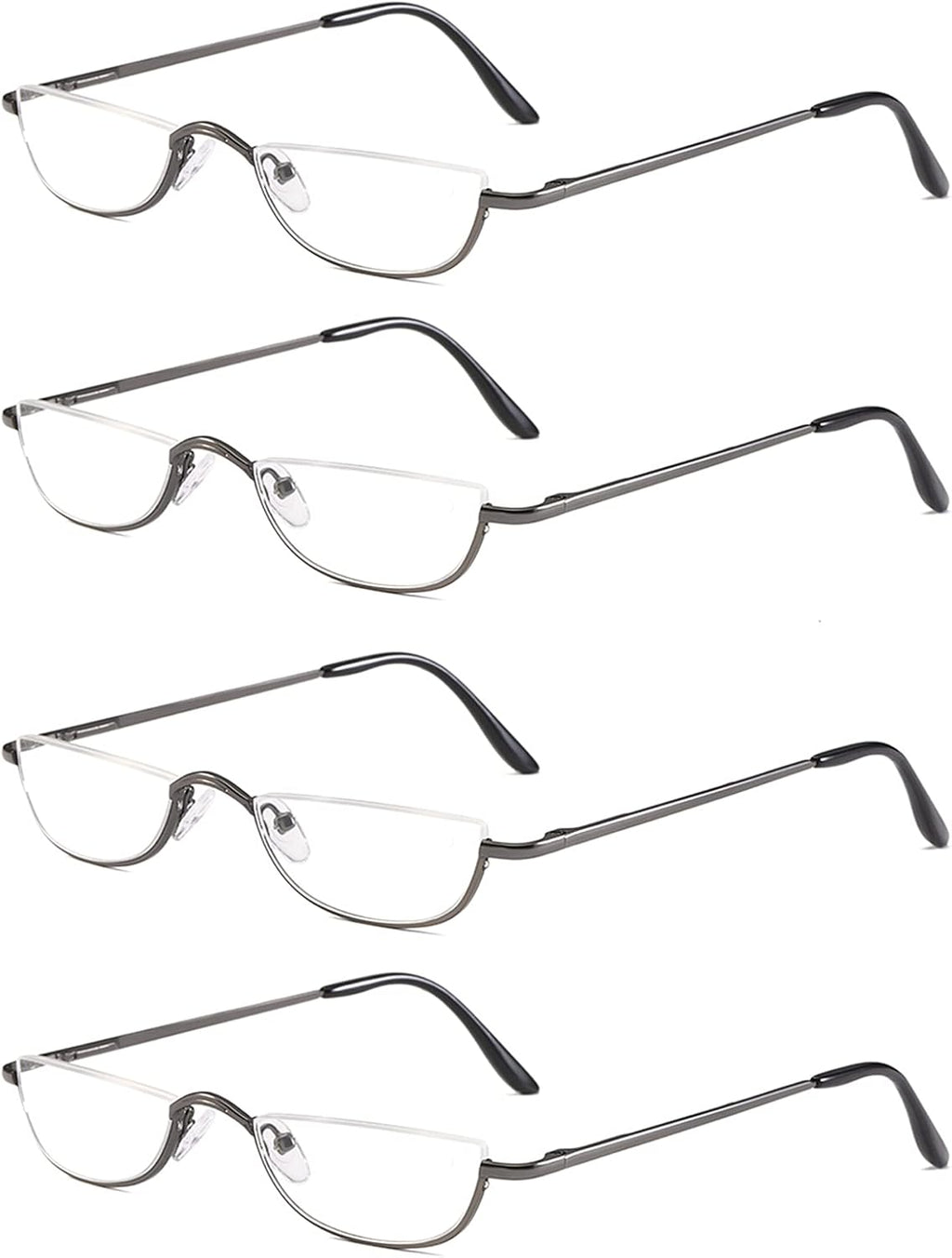Half Reading Glasses - 4 Pairs Half Rim Metal Frame Glasses Spring Hinge Readers for Men and Women, Gunmetal 2.00