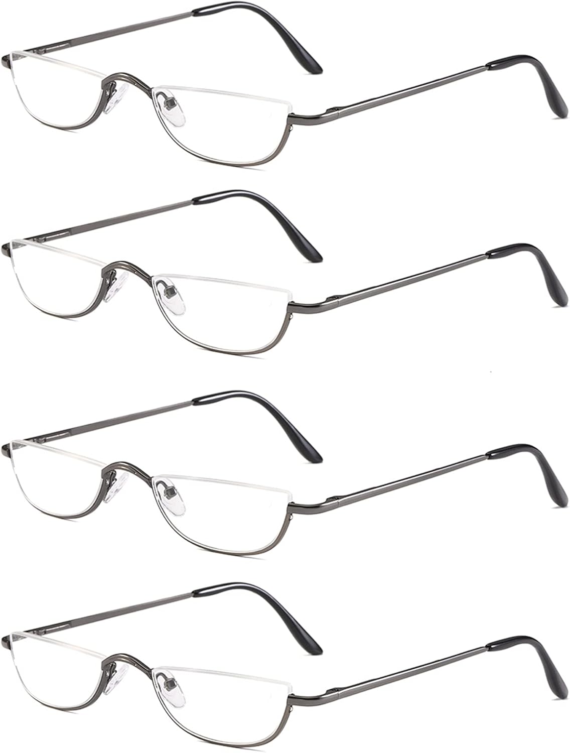 Half Reading Glasses - 4 Pairs Half Rim Metal Frame Glasses Spring Hinge Readers for Men and Women, Gunmetal 2.00