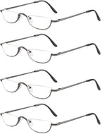 KoKoBin Half Reading Glasses - 4 Pairs Half Rim Metal Frame Glasses Spring Hinge Readers for Men and Women, Gunmetal 2.25