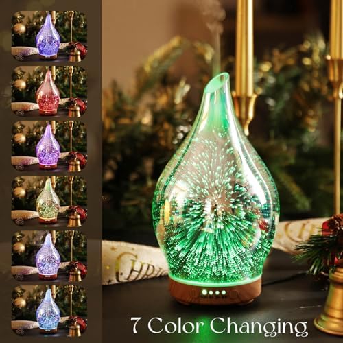 Porseme Oil Diffuser 3D Glass Aromatherapy Ultrasonic Humidifier, Air Refresh Auto Shut-Off, Timer Setting, BPA Free for Home Hotel Yoga Leisure SPA Gift 150ml Last 6H