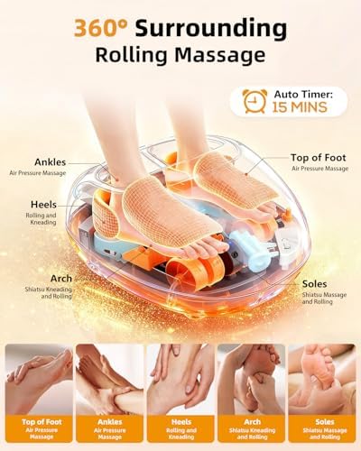 Foot Massager with Heat, Shiatsu Foot Massager with Remote, Electric Feet Massage Machine for Neuropathy,Plantar Fasciitis, Circulation, FSA Eligible HSA Store Eligible Massager (Black,Corded)