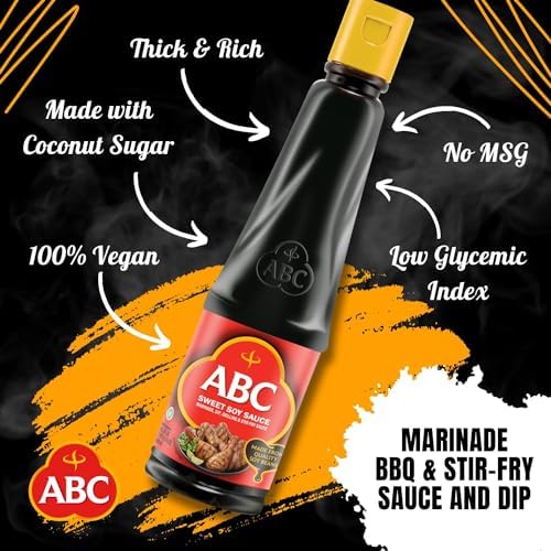 Sweet Soy Sauce Kecap Manis from ABC 20.9 fl Oz (Pack of 2) Plant-based Vegan Black Dark Soy + Mini Sauce Cup