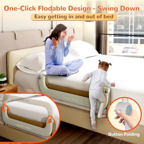 Bed Guard Rail for Toddlers - 59" Adjustable Heights & Folding up Portable Bed Railing for Baby - Toddler Bed Rails Guard for Crib, Twin, Bunk,Full Size, Queen & King Bed