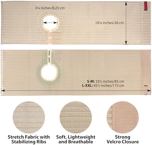 ORTONYX Abdominal Ostomy Belt for Men and Women, Post-Operative Care After Colostomy ileostomy Surgery, Adjastable Stoma Bag Hole/Beige L-XXL