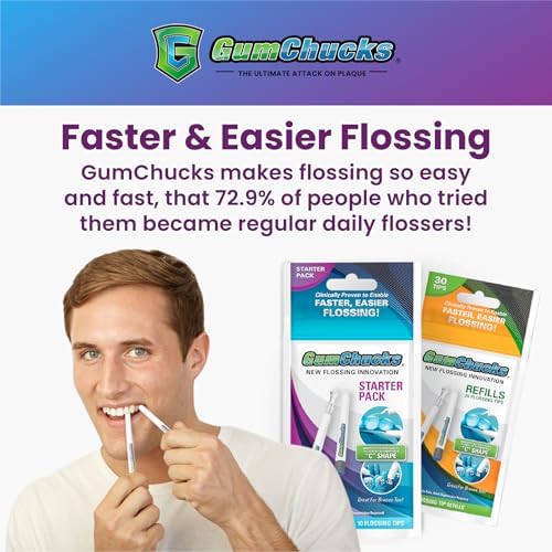 GumChucks Floss for Teeth - Flossing for Kids and Adults - Orthodontic Flossers for Braces - Dental Gum Floss Picks for All Ages (Starter Pack)