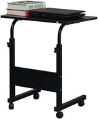 Karl home Mobile Side Table 31.5 inch Computer Desk with Wheels Height Adjustable Rolling Potable Laptop Cart, C-Shaped Bed Couch Sofa End Tables with Edge Stopper for Livingroom Bedroom, Black