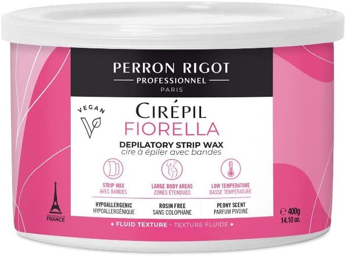 Cirepil - Fiorella - 400g / 14.11 oz Soft Wax Tin - Fresh Peony Scent & Rosin-Free Formula - Beginner-Friendly Strip Wax for Face & Body - Low Temp Refill Tin, Strips Needed