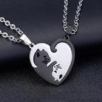 Cat Matching Necklaces, heart cat necklace,friendship necklace,couple necklaces, stainless steel necklace,bff necklace, birthday present, anniversary, Christmas Gift