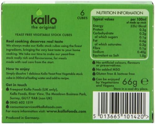 Kallo Yeast Free Vegetable Stock Cubes 60 g (Pack of 5)
