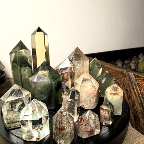 1pc Ghost Calcite Crystal Tower with Quartz Points, Phantom Quartz Crystal, Mini Crystal Wands for Healing and Meditation