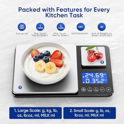 Dual Platform Food Kitchen Scale with 0.01g/0.001oz High Precision, 15kg/33lb Bakery Scale, Dual Accuracy Kitchen Scale for Sourdough Bread, Baking and Cooking with 7 Unit Tare and Totalizer