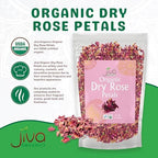 Jiva USDA Organic Dried Red Rose Petals 6 Oz (170g) Large Bag - Food Grade, Edible Flowers - Use in Tea, Baking, Making Rose Water, Crafting, Wedding Confetti