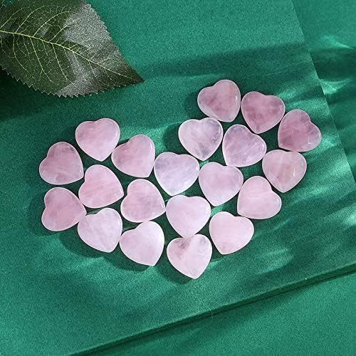 20 PCS Rose Quartz Heart Crystals Natural Crystal Polished Healing Cute Mini Pocket Stones Palm Thumb Love Gemstones Set Bulk Wholesale Reiki Energy Balancing Meditation Pink Heart Gifts for Mother Anniversary Gifts for Women