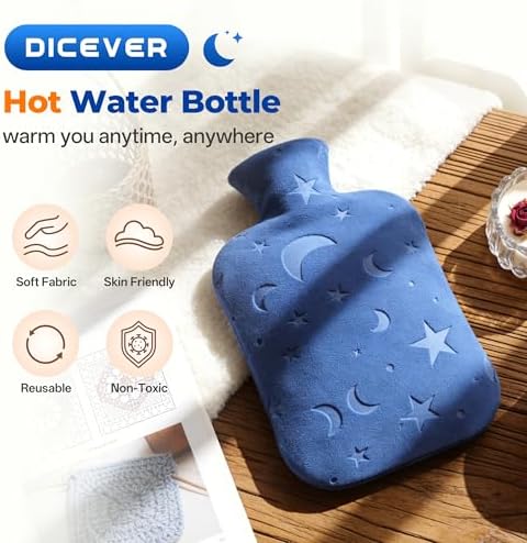Hot Water Bottle with Soft Cover, 2L Hot Water Bag for Menstrual Cramps, Neck and Shoulder Pain Relief, Hot and Cold Therapies, Hand Feet Warmer, Blue