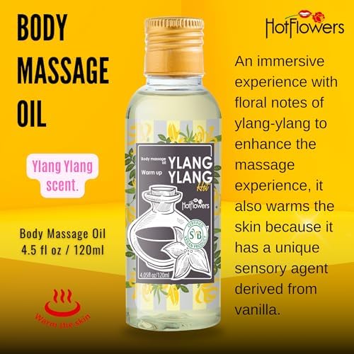 HOT FLOWERS Ylang-Ylang Body Massage Oil Set for Moisturizer and Nourish The Skin – Women and Couples - 4.5 fl oz