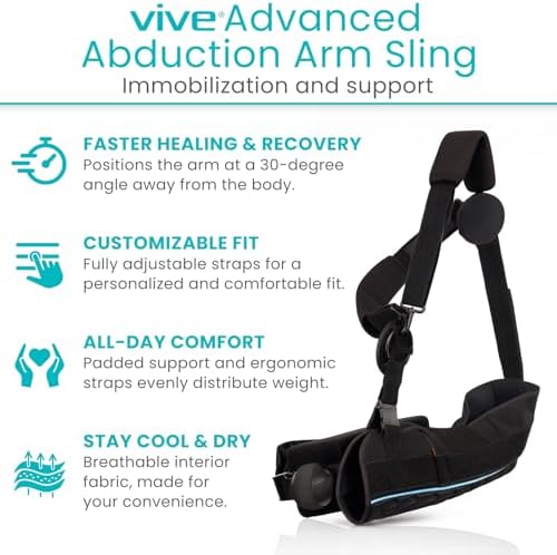 Vive Shoulder Sling with Abduction Pillow - Rotator Cuff Sling and Shoulder Immobilizer - Pain Relief After Surgery, Sublexion, Dislocated or Broken Arm - Adjustable Support with Exercise Ball (Large)