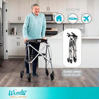 Stander Space Saver Rollator, Lightweight Folding Rolling Walker with Seat for Seniors & Adults, 4-Wheel Mobility Aid with 6-inch Wheels, Locking Brakes & Padded Seat with Backrest, Black Walnut