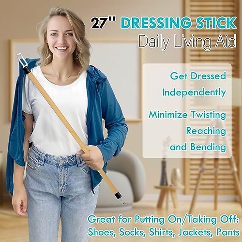 27'' Dressing Stick, Long Dressing Stick for Elderly, Disabled, Limited Mobility – Daily Living Dressing Aid Stick for Hip Replacement, Back - Dressing Aid for Pants, Shoes, Socks