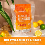 Yellow.fit Ginger Lemon Herbal Tea Bags – 1500mg Loose Leaf Tea Bags, Caffeine-Free Herbal Tea with Ginger Root & Lemon Peel, Plant-Based Tea Bags, 100 Count