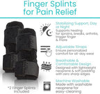 Vive Finger Splint (2 Pack) - Universal Finger Straightener - Broken and Trigger Finger Splints - Brace for Arthritis Pain and Support - Sprain Relief for Middle, Index, Ring, Pinky Fingers (Black)