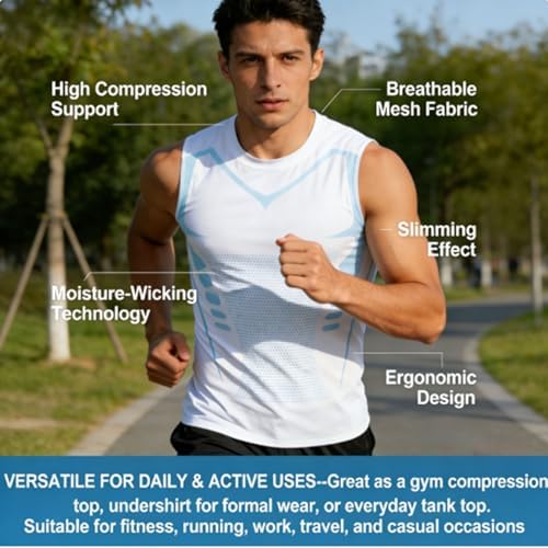 V Boost V2 Compression Shirt for Men, Sleeveless Tank Top with Posture Support, Quick-Dry for Gym & Daily Wear