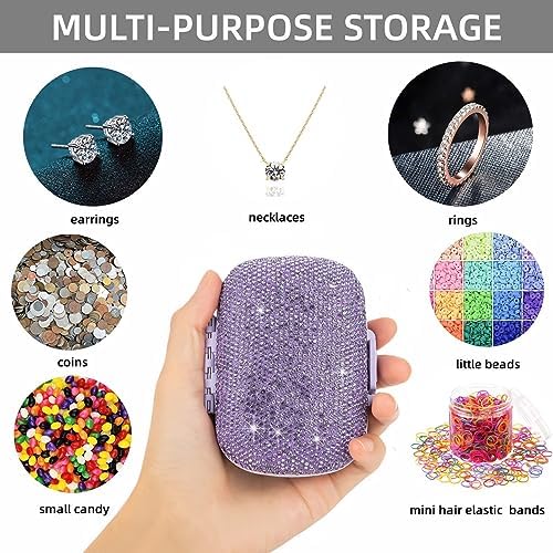 Bling Travel Pill Organizer Cute Pill Box with Labels Rhinestone Pill Case for Purse Portable Daily Pill Container 7 Day Medicine Holder for Vitamin Supplement(Purple)