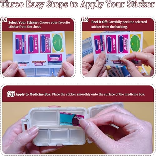 Pill Organizer with Medicine Labels 161 Labels Travel Daily Pill Container Mini Medication Organizer Storage Pill Organizer Travel Essentials Pill Case 7 Day (Pink, 1 Pack)