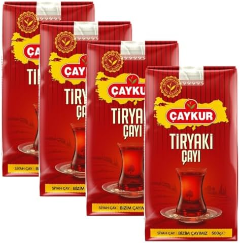 ÇAYKUR Tiryaki Turkish Black Tea, Strong Brew, Deep Reddish Color & Full-Bodied Flavor, High-Grown Tea Leaves, Loose Leaf Natural Tea 500g / 17.6 oz (Pack of 4)