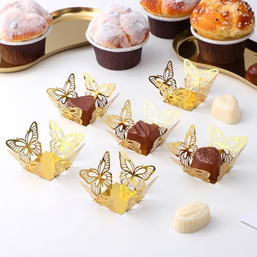 IMIKEYA 50 Pcs Truffle Cups Mini Cupcake Liners Square Chocolate Wrapping Paper Candy Boxes Party Wedding Supply
