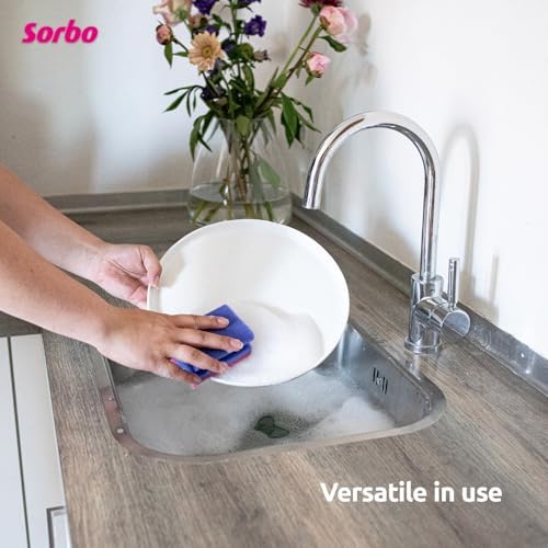 Sorbo Scouring Sponges, Non-Scratch Extra Grip and Super Absorbent Cleaning Scourers Ideal for Home and Kitchen Cleaning, Each Pack Includes 6 scourers in Assorted Colours