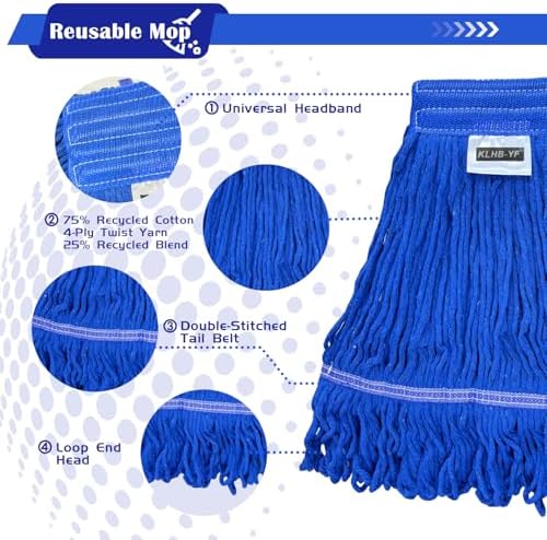 Heavy Duty Wet Industrial Cleaning Mop Head – 21 oz Blue mop Head Replacement Cotton Washable Industrial mop Heads Heavy Duty for Commercial & Home Cleaning（Blue）