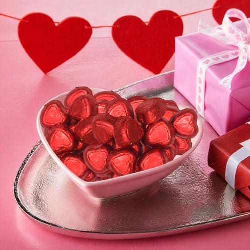 Milk Chocolate Hearts Candy - Red Foil Wrapped Creamy Chocolate Hearts, 1 Pound Bulk Chocolate for Parties, Decorations, Gift Bags & Treats