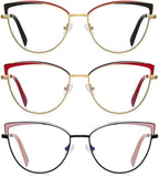 3Pack Womens Metal Rim Cat Eye Ladies Reading Glasses Stylish Blue Light Blocking Readers