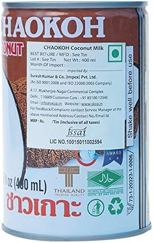 Chaokoh Coconut Milk, 13.5 Fl Oz (Pack of 8)