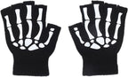 Gloves Skeleton Halloween Winter Skull Fingerless Night Luminous Ghost Claw Gloves Exposed Half Finger Elastic Mittens for Cosplay Costume Party Kids Adults