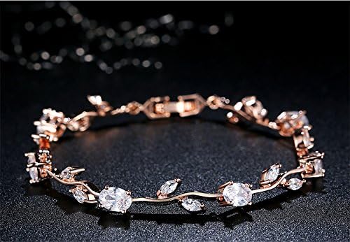 18k Yellow Gold-Plated Sterling Silver Diamond Accent Two-Tone Gemstone Tennis Bracelet Diamond Bangle Bracelet Rose Gold